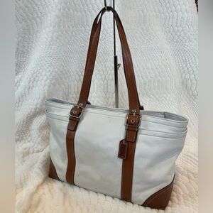Coach White and Brown Leather Large Tote Bag F11209